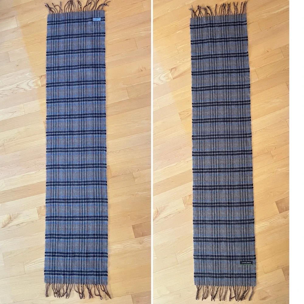 🐑Dark Tan + Black Brown & Blue Plaid Cashmere Scarf by Joseph Abboud